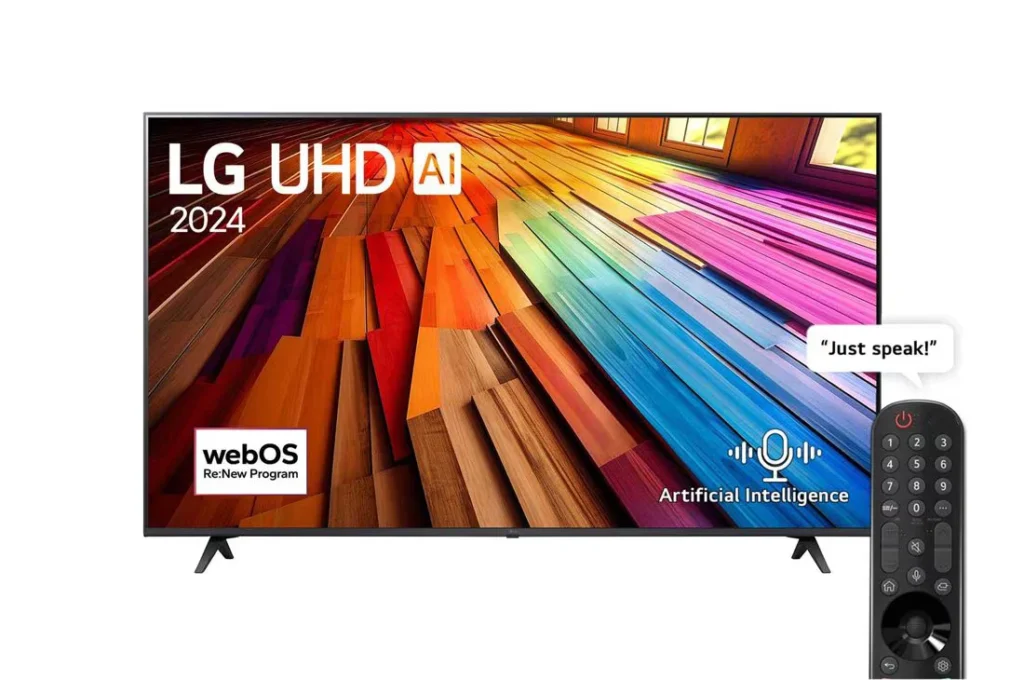 LG 55-inch 4K UHD Smart TV (55UT80006LB). alpha 5 AI Processor 4K Gen7, HDR10 Pro, webOS 24, and Magic Remote included.