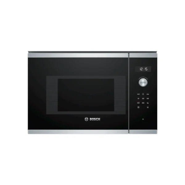 Black Bosch BFL524MS0B 20L Built-in Microwave, 800W. Compact design with button controls, ideal for small modern Kenyan kitchens.