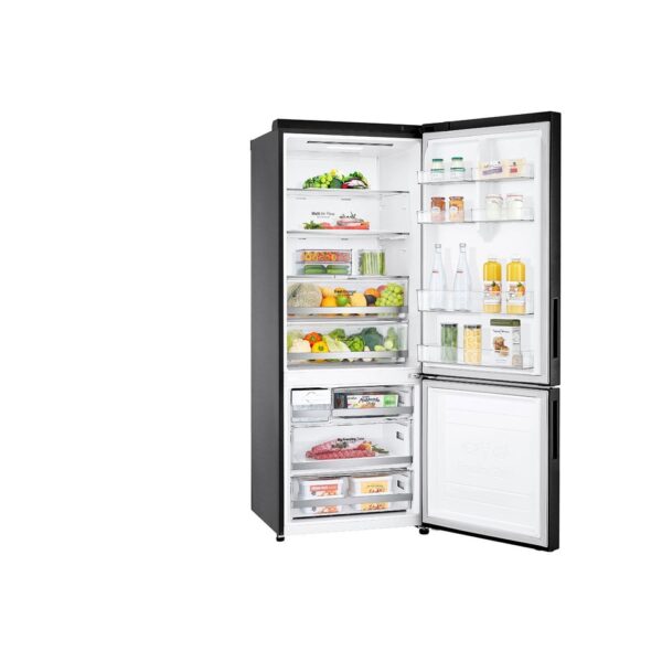 LG Bottom Freezer Fridge (GC-B569NQCM). 462L capacity, Smart Inverter Compressor, DoorCooling+, and Matte Black finish.