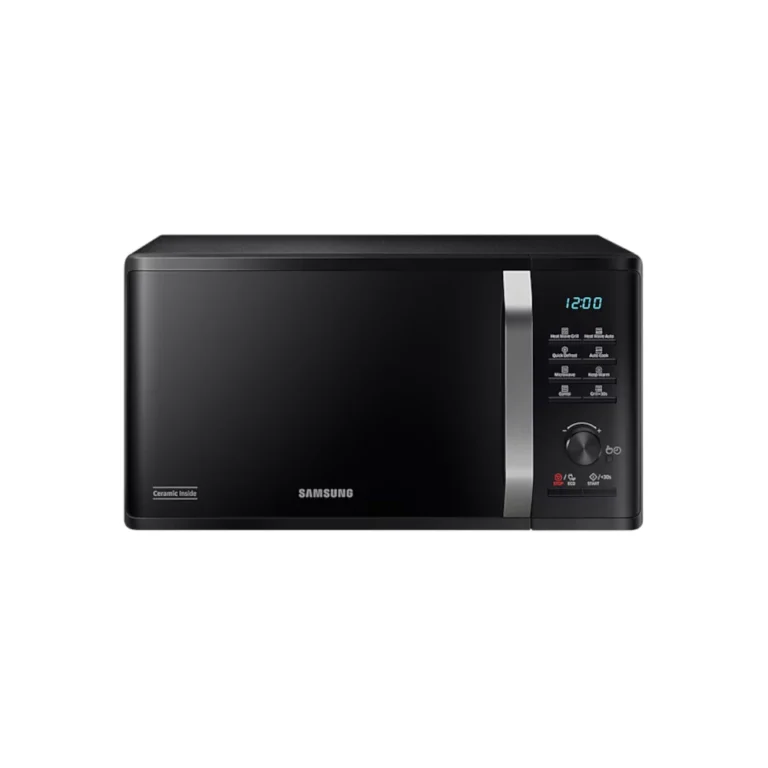 Black Samsung 23L Grill Microwave Oven (MG23K3575AK) with Quick Defrost and Ceramic Enamel cavity.