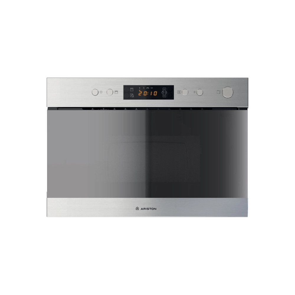Ariston MN 313 IX A Built-In Microwave and Grill, 22L. Stainless steel and black glass finish for a sleek, modern Kenyan kitchen.