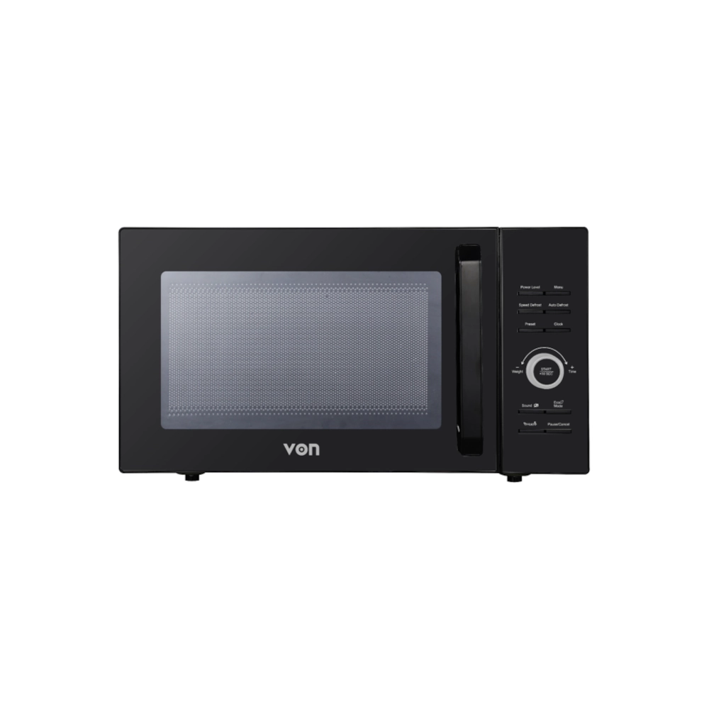 Black Von VAMS-25DGK 25L Digital Microwave, 900W, featuring digital controls for fast and easy Kenyan family meal reheating.