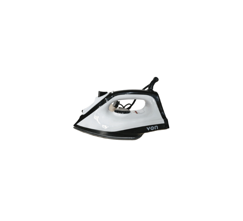 Von VID102NSK 1000W Dry Iron in Black. Non-stick soleplate, 360° swivel cord, and precision tip for effortless ironing.