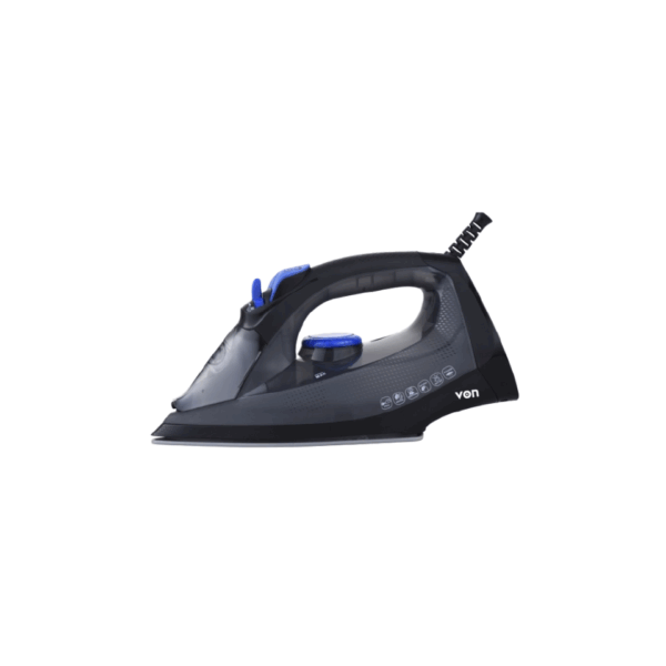Von VIS221CSK 2200W Steam Iron. Ceramic soleplate, 300ml water tank, and vertical steam for efficient wrinkle removal.