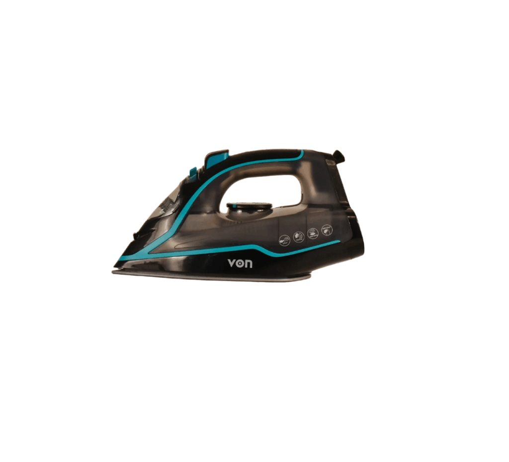 Von VIS241CSK 2400W Steam Iron. Ceramic soleplate, 350ml tank, and anti-drip, anti-calc, and auto-shutoff features.