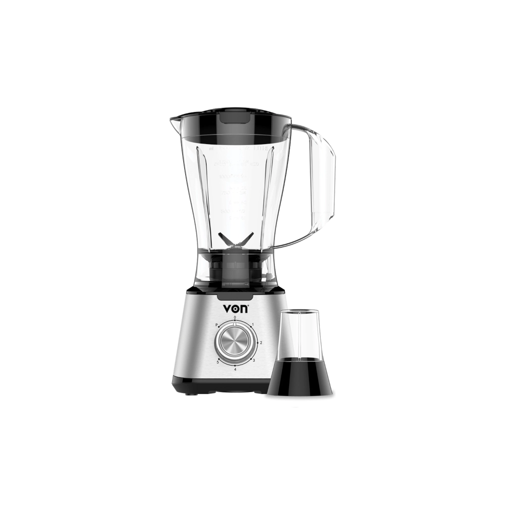 Von VSBT06MNX 400W Table Blender. 1.5L plastic jar, 2 speeds with pulse, and stainless steel blades for smooth results.