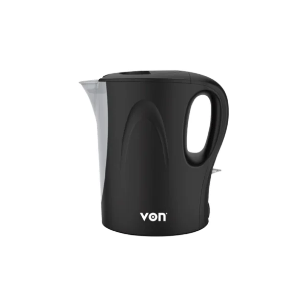 Von VSKC17BNK 1.7L Upright Corded Kettle. High-power 2200W heating element with boil-dry protection and auto shut-off.