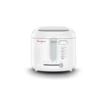 White Moulinex Uno Deep Fryer AF203127 with integrated handle and clear temperature control dial. Compact and efficient fryer, perfect for cooking crispy chips (fries), mandazi, or bhajia for the family in Kenyan households.