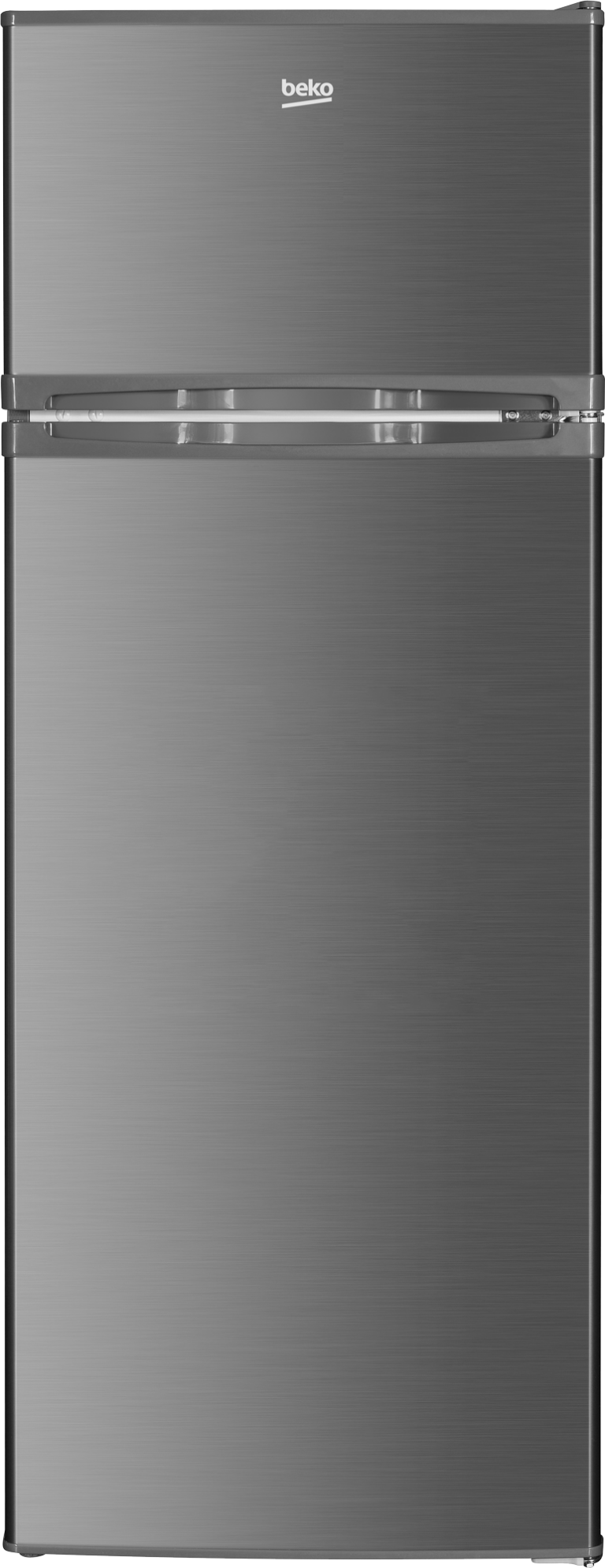 Beko 285L Double Door Fridge (BAD285-KE). Inox Silver, Safety Glass shelves, A+ energy rating, and reversible door design.
