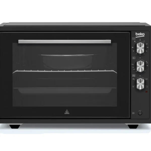 Black Beko BMO7031B 70L Midi Electric Oven. Massive capacity with 5 functions and rotisserie for large roasts.