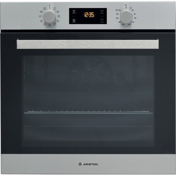 Ariston 60cm Built-In Electric Oven (FA3 841 H IX A). 71L capacity, A+ Energy rating, 11 Programs, and Diamond Clean (Hydrolytic) self-cleaning.