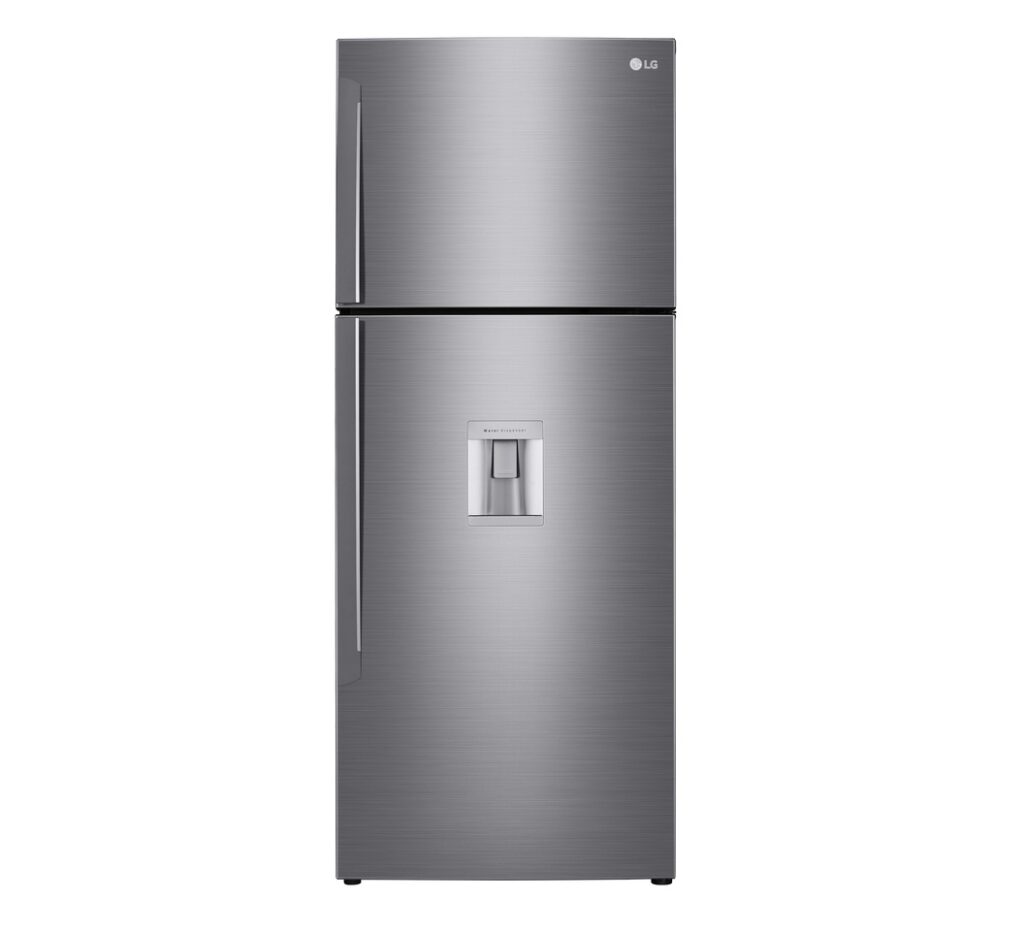 LG 438L Top Mount Fridge (GL-T652HLCM). Smart Inverter Compressor, Water Dispenser, DoorCooling+, and LinearCooling tech.