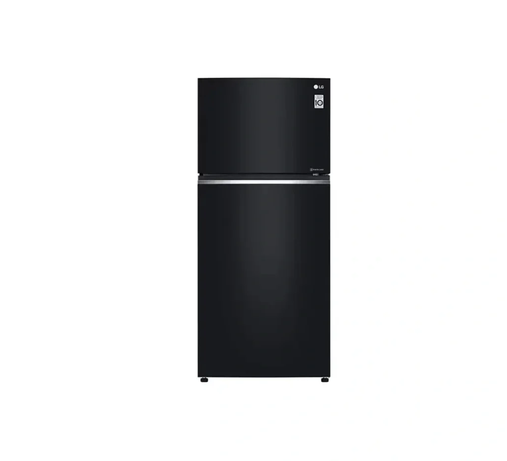 LG 506L Top Freezer Fridge (GN-C702SGGU). Black Glass, Inverter Linear Compressor, DoorCooling+, and Hygiene Fresh+ filter.