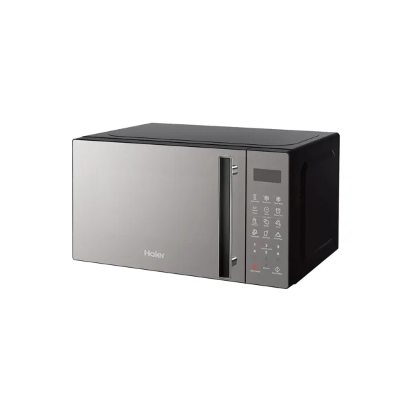 Haier HMW20DBM 20L Solo Digital Microwave, mirror finish. Compact size, 700W power, and simple controls for daily reheating.