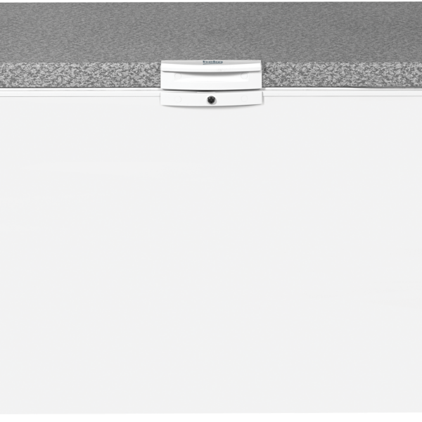 Beko 500L Chest Freezer (HS530-KE). White, Tropicalized, MinFrost, lock & key, and energy-efficient cooling system.