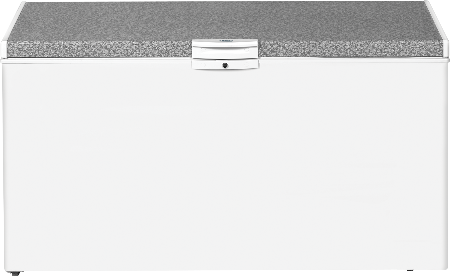 HS530 KE Beko 500L Chest Freezer (HS530-KE). White, Tropicalized, MinFrost, lock & key, and energy-efficient cooling system.