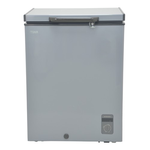 Mika 100L Chest Freezer (MCF141ADG). Dark Grey, Tropicalized, 1-door, lock & key, LED light, and internal sliding glass lid.
