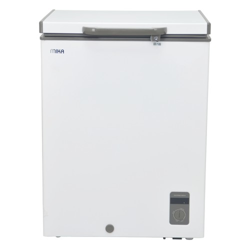 Mika 100L Chest Freezer (MCF141WWG). White, Tropicalized, 1-door, lock & key, LED lighting, and internal glass door.