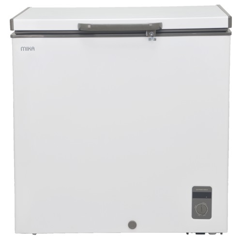 Mika 150L Chest Freezer (MCF197WWG). White, Tropicalized, 1-door, lock & key, LED lighting, and internal glass door.