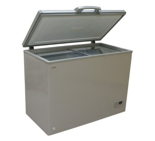 Mika 200L Chest Freezer (MCF300SG). Silver, Tropicalized, 1-door, lock & key, LED lighting, and internal sliding glass lid.