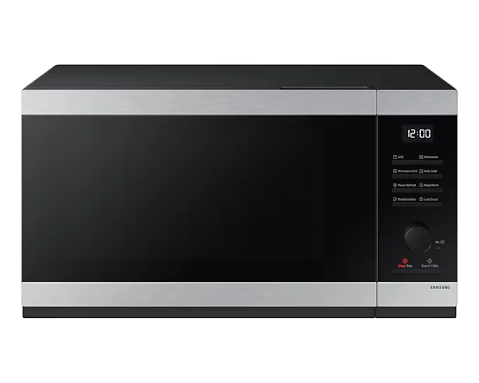 Silver Samsung MG40DG5524ATSG 40L Grill Microwave. Huge capacity for large Kenyan family meals, featuring Quick Defrost.