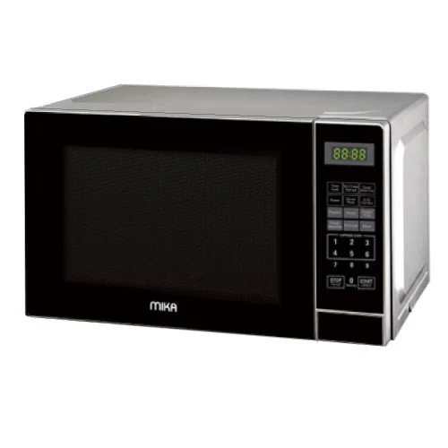 Silver Mika MMWDSPB2073S 20L Solo Microwave. Features digital controls and 5 power levels, ideal for small modern Kenyan kitchens.