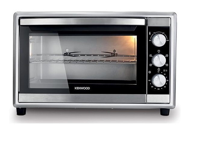 Silver Kenwood MOM45 45L Toaster Oven. Powerful 1800W, convection, and rotisserie function for baking and grilling.