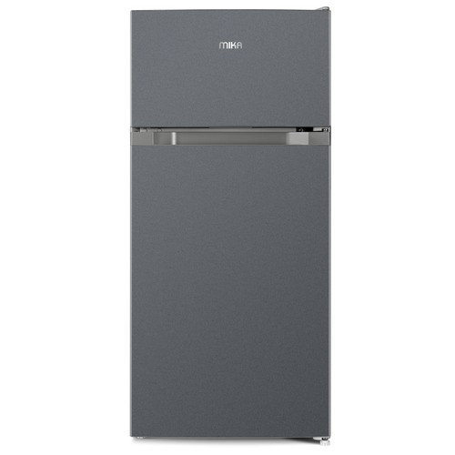 Mika 112L Double Door Fridge (MRDCD112DS). Dark Silver, Direct Cool, separate freezer, glass shelves, and energy-saving 65W.