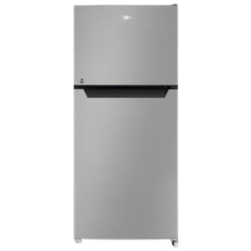 Mika 86L Double Door Fridge (MRDCD86LSD). Silver, Direct Cool, separate freezer, glass shelves, and energy-saving 60W.