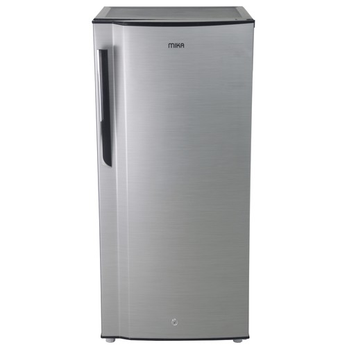 Mika 150L Single Door Fridge (MRDCS150LSD). Silver finish, Direct Cool, lockable door, and energy-efficient 90W power.