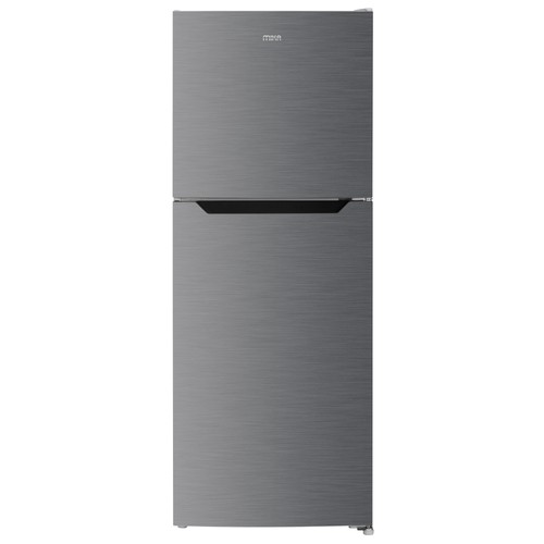 Mika 247L Double Door Fridge (MRNF247XLB). Silver Inox, No-Frost, glass shelves, lockable door, and energy-efficient 140W.