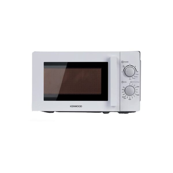 White Kenwood MWM21.000WH 20L Mechanical Solo Microwave. Simple dial control and 700W power, ideal for reheating in small kitchens.