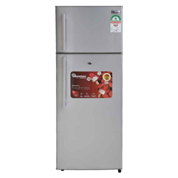 Ramtons 128L Single Door Fridge (RF/217). Silver finish, Direct Cool, lockable door, and energy-efficient 100W power.