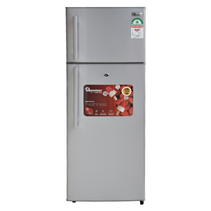 Ramtons 128L Single Door Fridge (RF/217). Silver finish, Direct Cool, lockable door, and energy-efficient 100W power.
