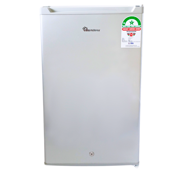Ramtons 170L 2-Door Fridge (RF/233). Silver finish, Direct Cool, lockable door, vegetable box, and energy-efficient 120W.