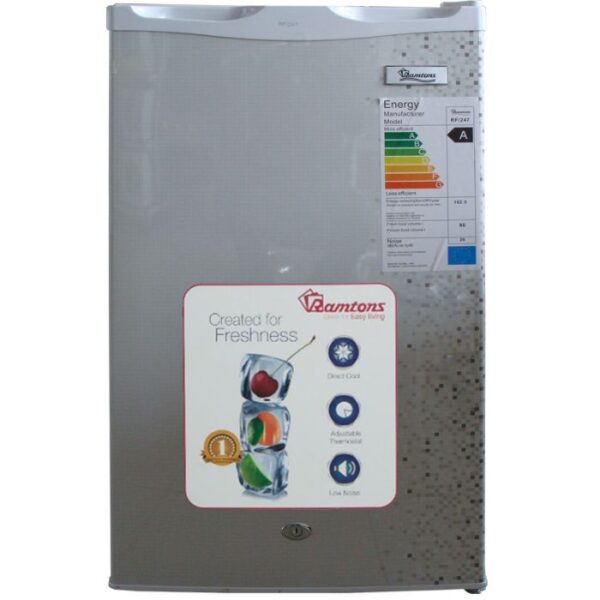Ramtons 90L Single Door Fridge (RF/247). Red finish, Direct Cool, lockable door, can holder, and energy-efficient 90W.