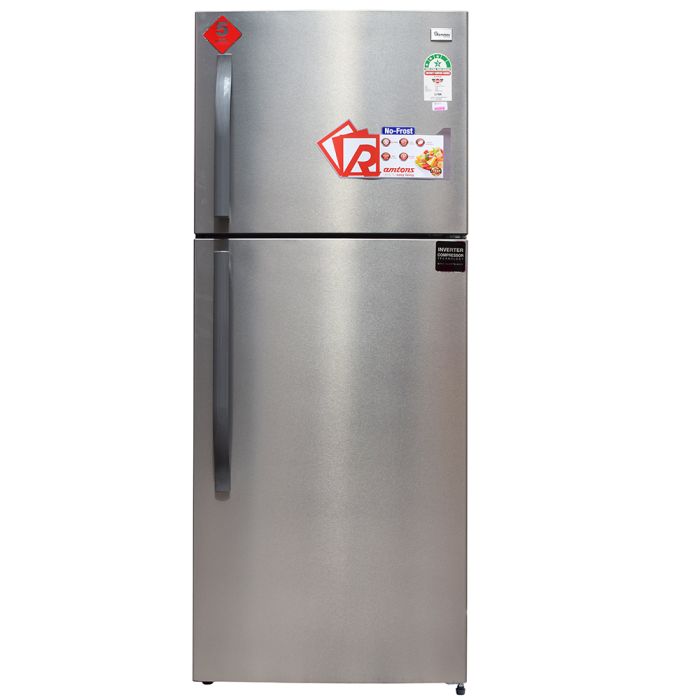 Ramtons 378L Double Door Fridge (RF/331). Silver, No Frost, tempered glass shelves, LED lighting, and energy-efficient 150W.
