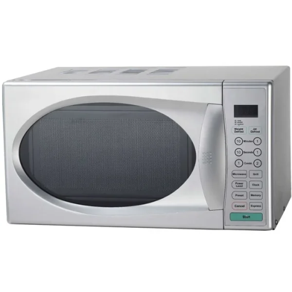 Silver Ramtons RM/240 20L Digital Microwave with Grill. Compact 800W/1000W model featuring express cooking and speed defrost.