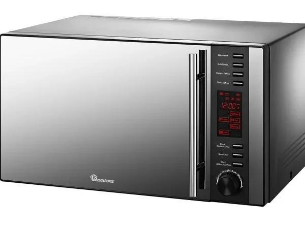 Black Ramtons RM/326 25L Digital Microwave with Grill. Features 900W microwave and 8 Auto Menus, ideal for family cooking.