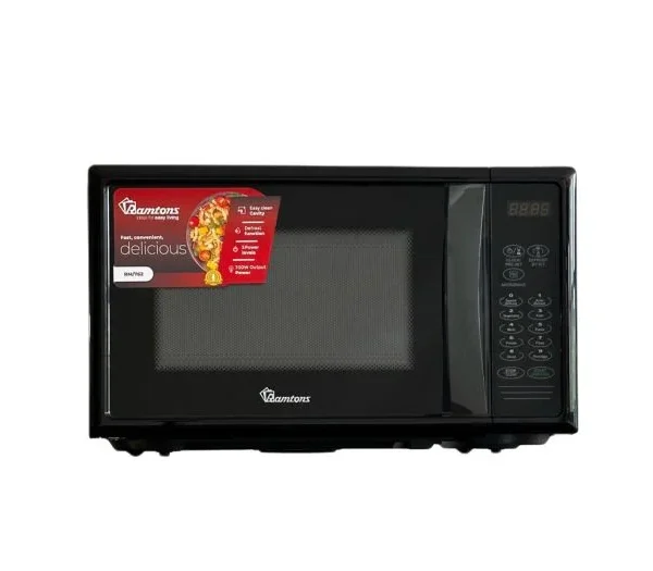 Black Ramtons RM/762 20L Digital Solo Microwave. Efficient 700W power, 9 Auto Menus, and multi-stage cooking.
