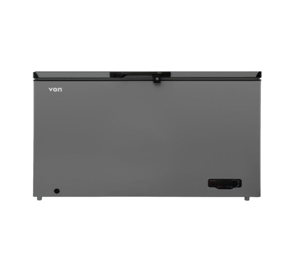 Von 490L Chest Freezer (VAFC50DFS). Silver, Tropicalized, 1-door, lock & key, LED lighting, and 5-year compressor warranty