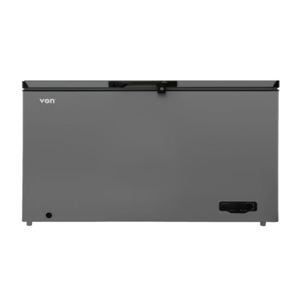 Von 490L Chest Freezer (VAFC50DFS). Silver, Tropicalized, 1-door, lock & key, LED lighting, and 5-year compressor warranty