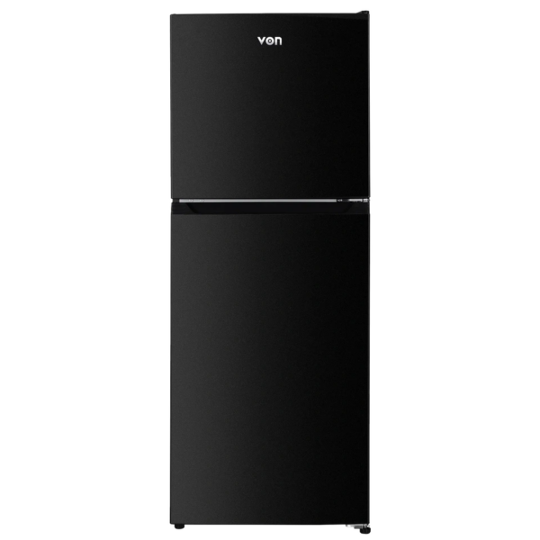 Von 181L Double Door Fridge (VRT-182NRAK). Dark Inox, No-Frost, Twist Ice Tray, glass shelves, and 5-year compressor warranty.