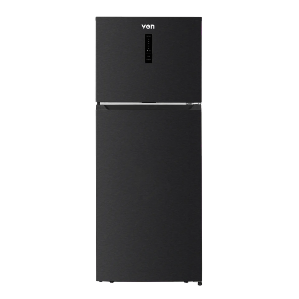 Von 415L Double Door Fridge (VRT-420NVAK). Dark Inox, No-Frost, Inverter Compressor, and 10-year compressor warranty.