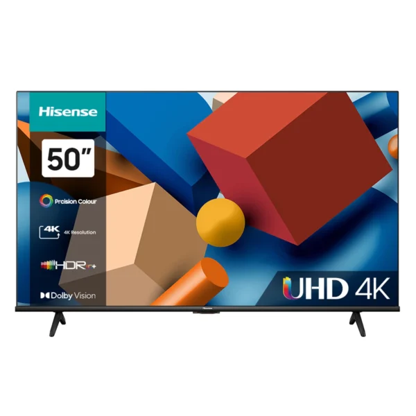 50A6KKEN Hisense 50-inch 4K Smart TV. Frameless bezel-less design with Vidaa OS for fast streaming and gaming.